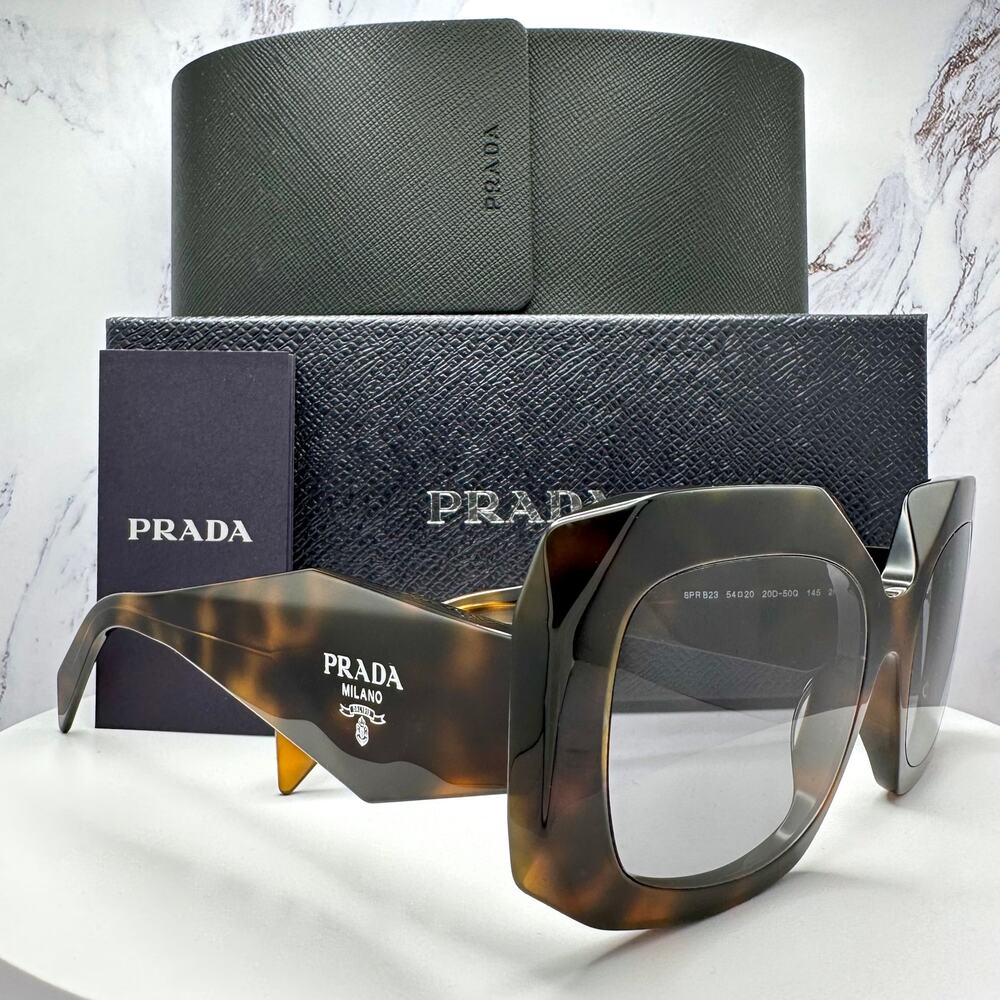 New PRADA Sunglasses Brown Juniper Tortoise Gray Lens Square - Picture 4 of 16